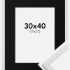 Ramme Trendy Hvid 30x40 cm - Passepartout Sort 20x28 cm