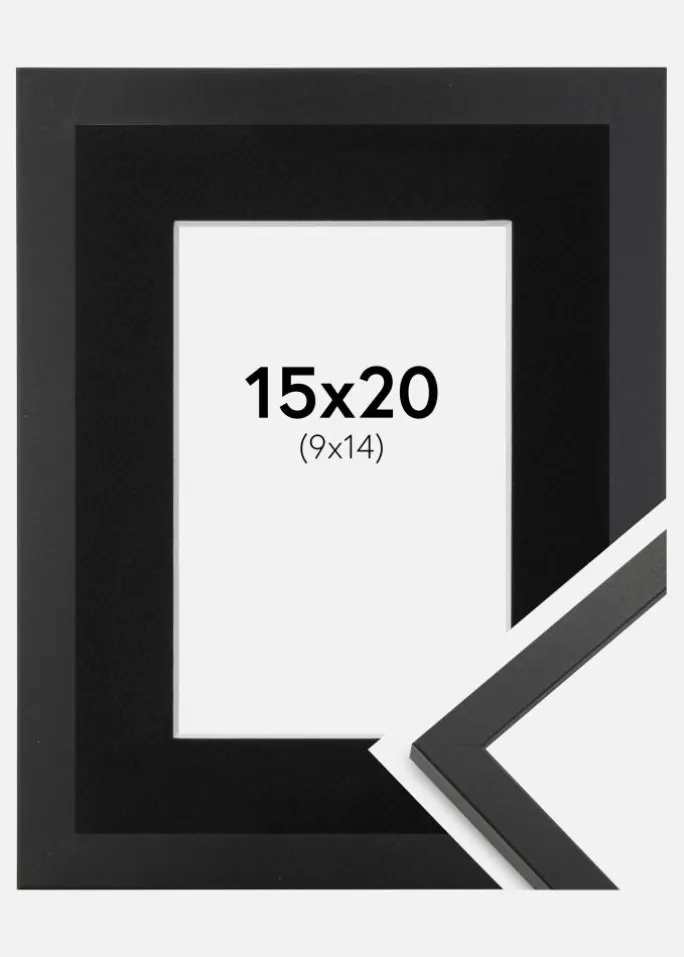 Ramme Trendy Sort 15x20 cm - Passepartout Sort 10x15 cm