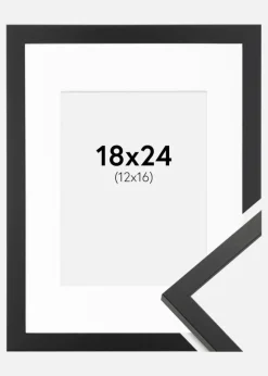 Ramme Trendy Sort 18x24 cm - Passepartout Hvid 13x17 cm