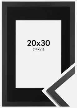 Ramme Trendy Sort 20x30 cm - Passepartout Sort 15x22 cm