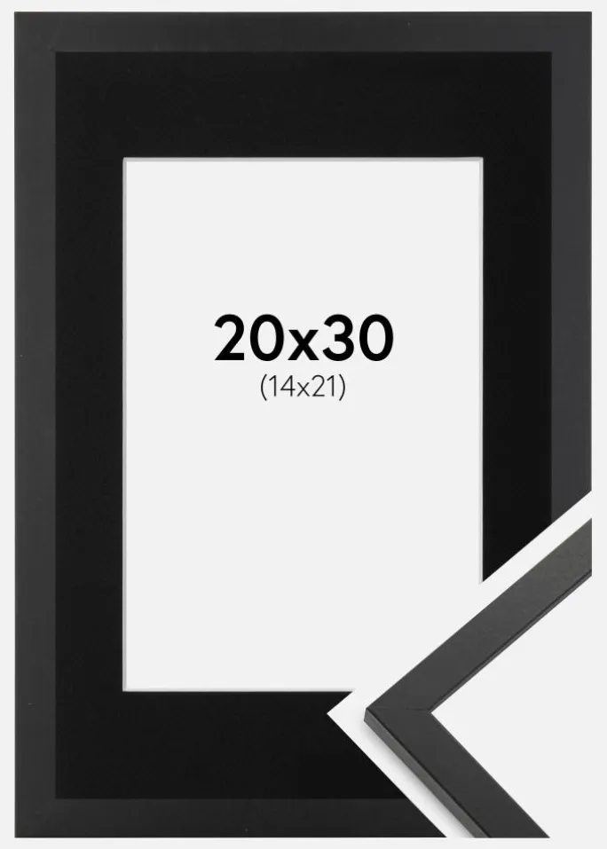 Ramme Trendy Sort 20x30 cm - Passepartout Sort 15x22 cm
