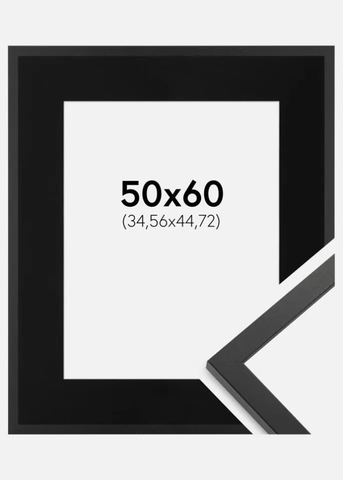 Ramme Trendy Sort 50x60 cm - Passepartout Sort 14x18 inches