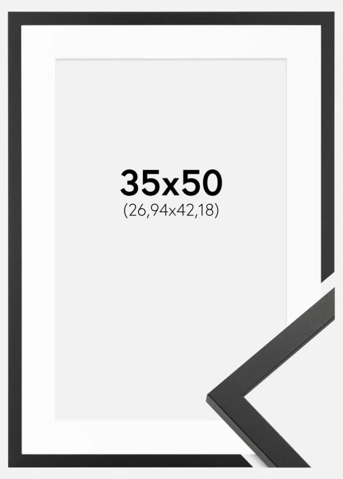 Ramme Trendy Sort 35x50 cm - Passepartout Hvid 11x17 inches