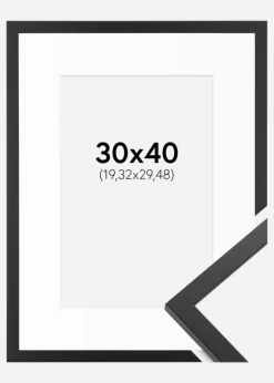 Ramme Trendy Sort 30x40 cm - Passepartout Hvid 8x12 inches