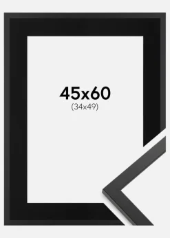 Ramme Trendy Sort 45x60 cm - Passepartout Sort 35x50 cm