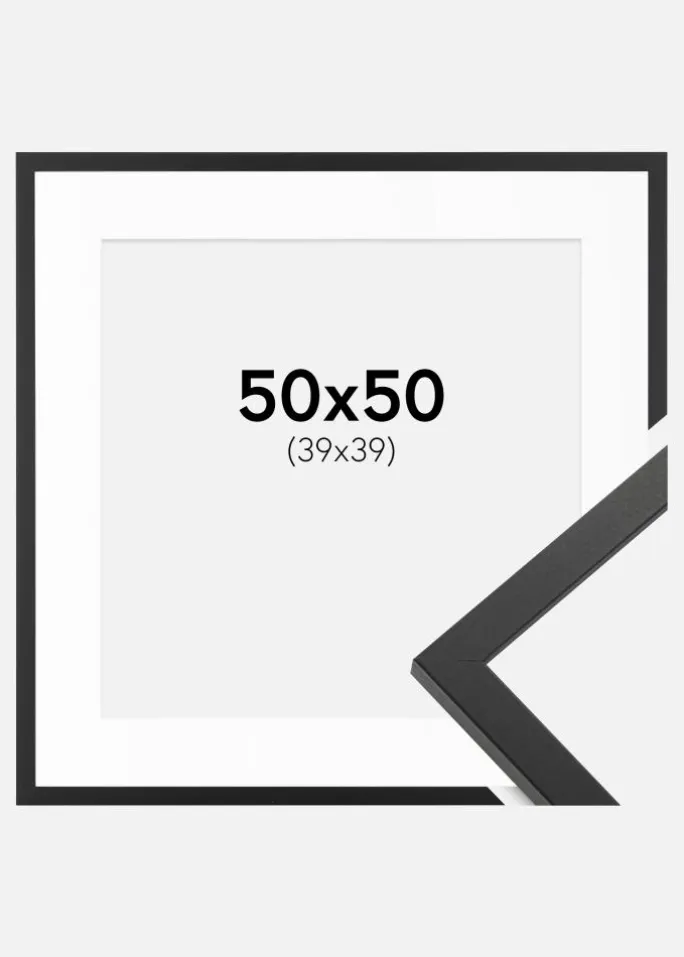 Ramme Trendy Sort 50x50 cm - Passepartout Hvid 40x40 cm