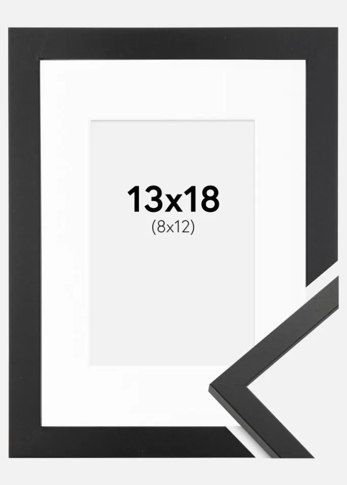 Ramme Trendy Sort 13x18 cm - Passepartout Hvid 9x13 cm