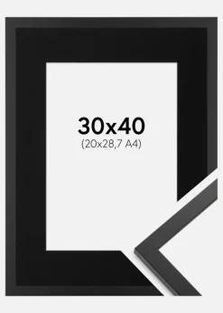 Ramme Trendy Sort 30x40 cm - Passepartout Sort 21x29,7 cm (A4)