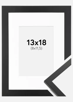 Ramme Trendy Sort 13x18 cm - Passepartout Hvid 9x12 cm
