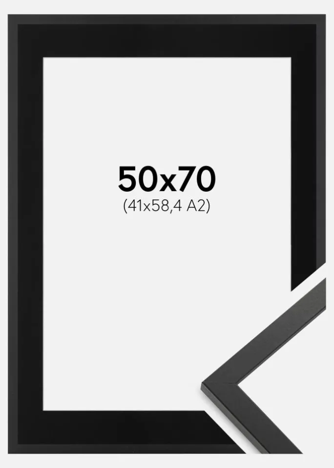 Ramme Trendy Sort 50x70 cm - Passepartout Sort 42x59,4 cm (A2)