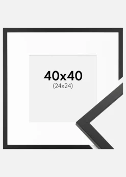 Ramme Trendy Sort 40x40 cm - Passepartout Hvid 25x25 cm