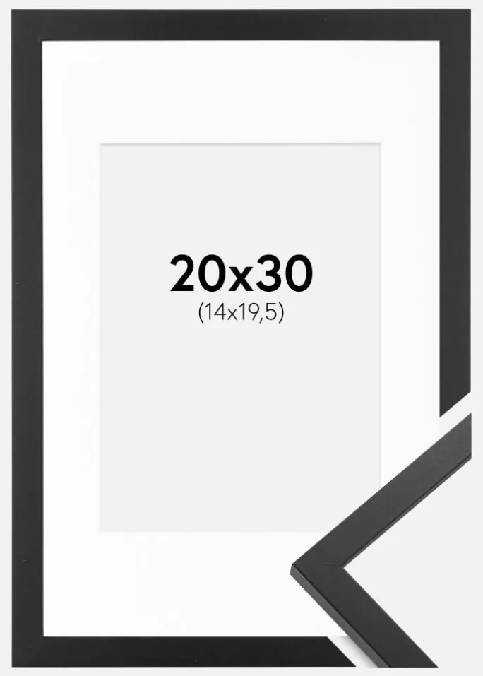 Ramme Trendy Sort 20x30 cm - Passepartout Hvid 15x21 cm (A5)