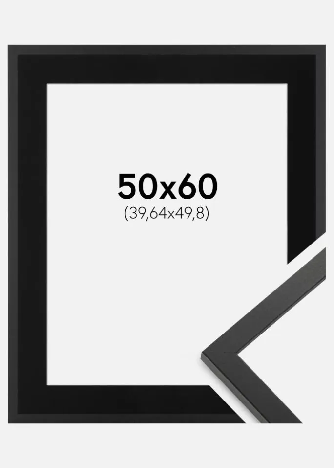 Ramme Trendy Sort 50x60 cm - Passepartout Sort 16x20 inches