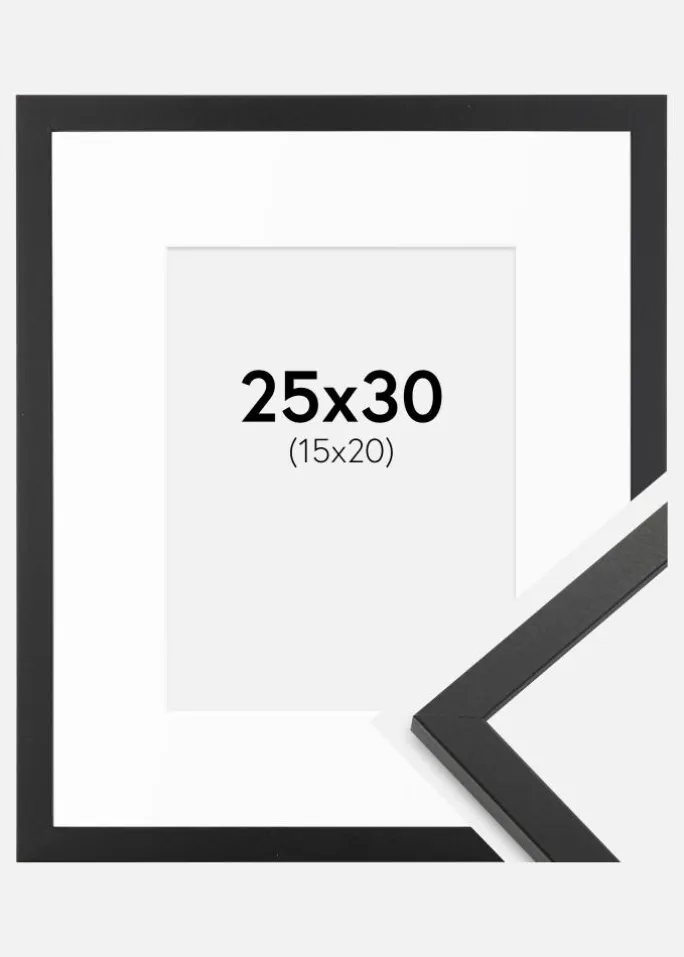 Ramme Trendy Sort 25x30 cm - Passepartout Hvid 16x21 cm