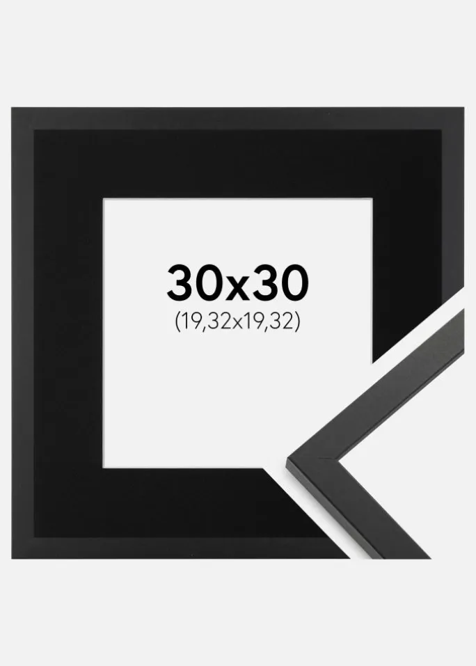 Ramme Trendy Sort 30x30 cm - Passepartout Sort 8x8 inches