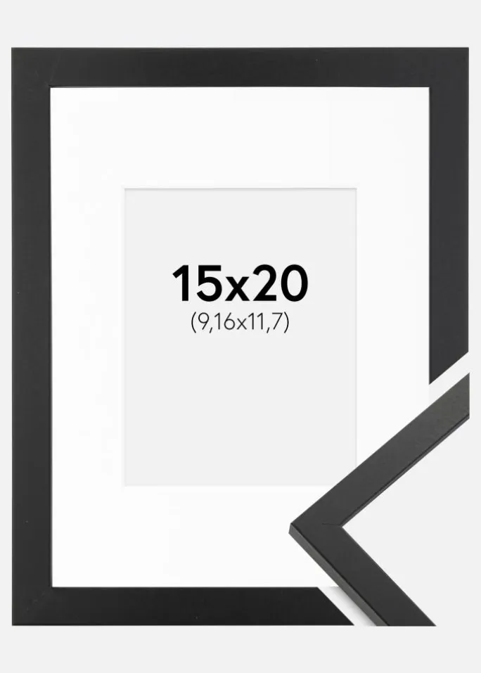 Ramme Trendy Sort 15x20 cm - Passepartout Hvid 4x5 inches