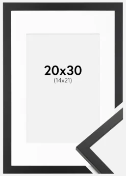 Ramme Trendy Sort 20x30 cm - Passepartout Hvid 15x22 cm
