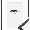 Ramme Trendy Sort 30x40 cm - Passepartout Hvid 20x30 cm