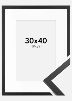 Ramme Trendy Sort 30x40 cm - Passepartout Hvid 20x30 cm