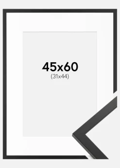 Ramme Trendy Sort 45x60 cm - Passepartout Hvid 32x45 cm