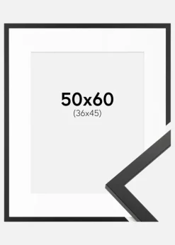 Ramme Trendy Sort 50x60 cm - Passepartout Hvid 37x46 cm