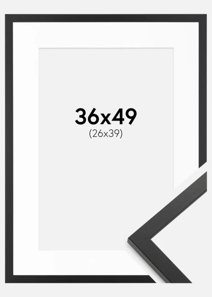 Ramme Trendy Sort 36x49 cm - Passepartout Hvid 27x40 cm
