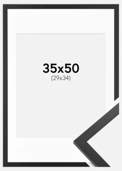 Ramme Trendy Sort 35x50 cm - Passepartout Hvid 30x35 cm