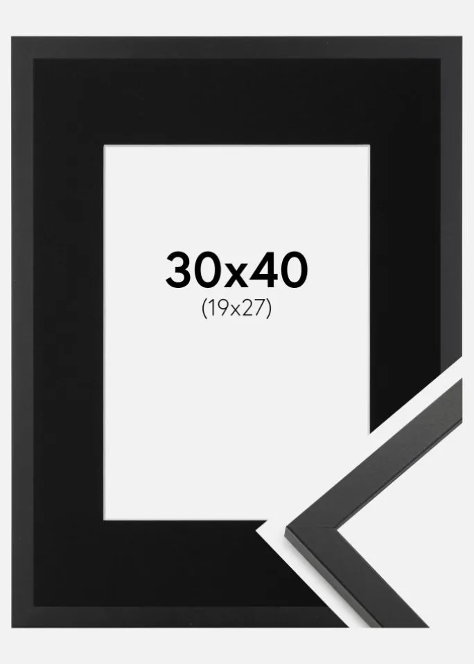 Ramme Trendy Sort 30x40 cm - Passepartout Sort 20x28 cm