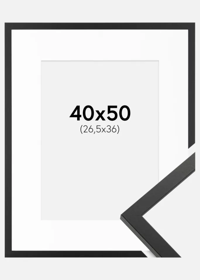 Ramme Trendy Sort 40x50 cm - Passepartout Hvid 27,5x37 cm