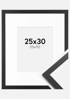 Ramme Trendy Sort 25x30 cm - Passepartout Hvid 16x20 cm