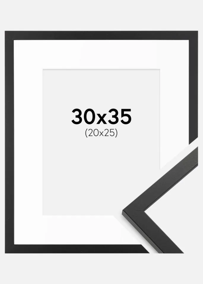 Ramme Trendy Sort 30x35 cm - Passepartout Hvid 21x26 cm