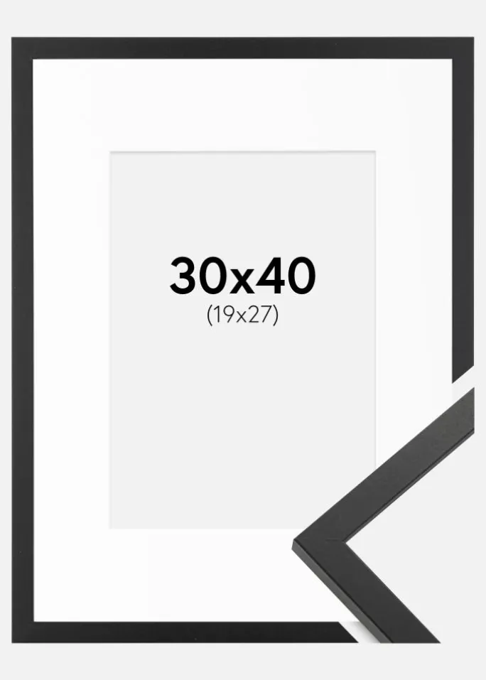 Ramme Trendy Sort 30x40 cm - Passepartout Hvid 20x28 cm