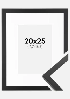 Ramme Trendy Sort 20x25 cm - Passepartout Hvid 5x7 inches