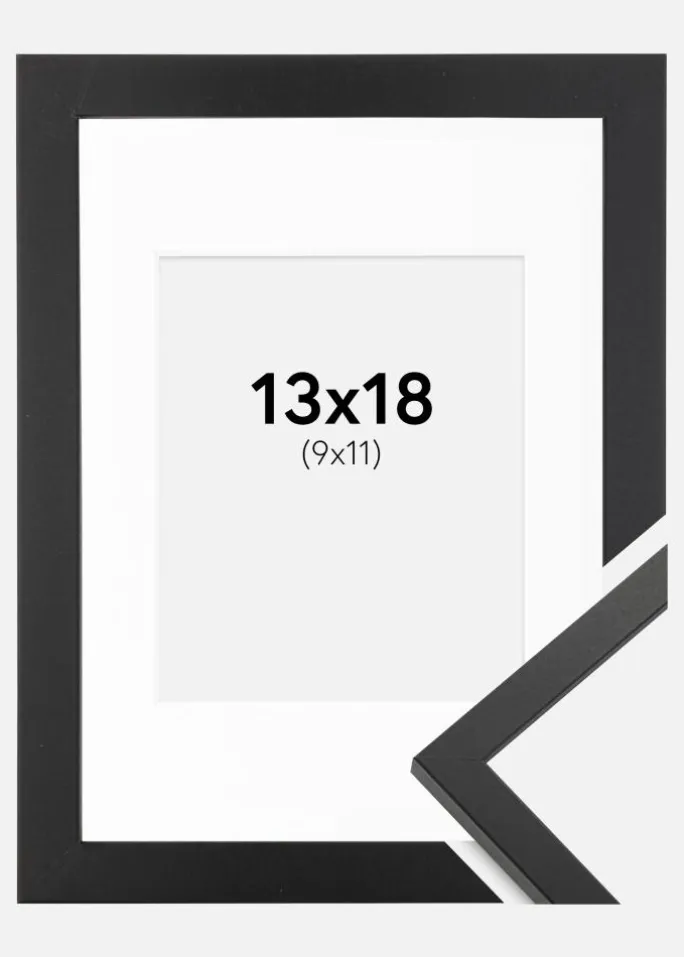 Ramme Trendy Sort 13x18 cm - Passepartout Hvid 10x12 cm