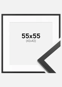 Ramme Trendy Sort 55x55 cm - Passepartout Hvid 43x43 cm