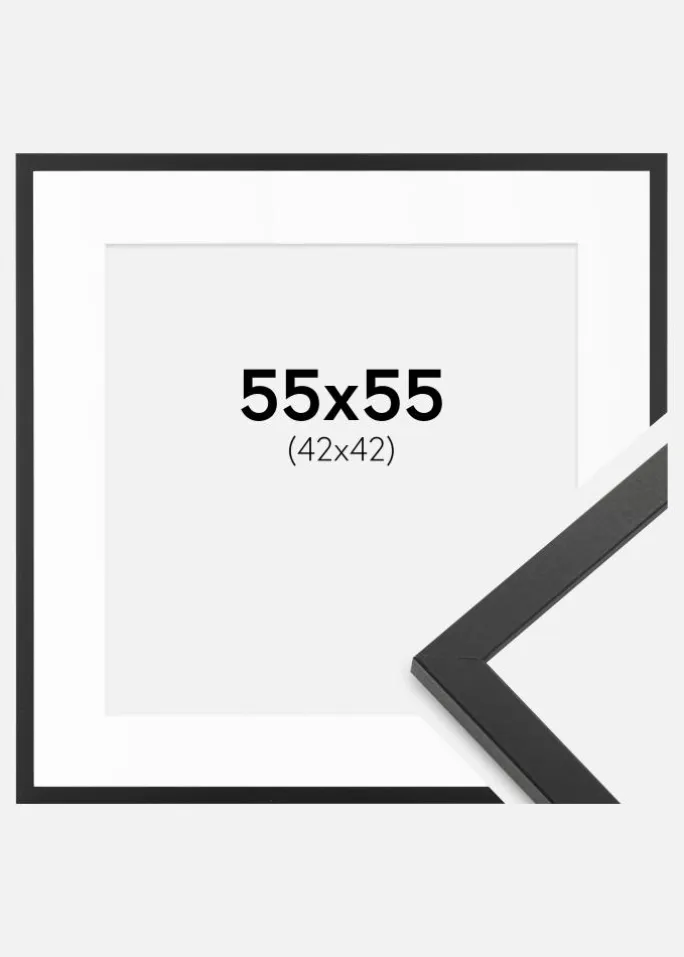 Ramme Trendy Sort 55x55 cm - Passepartout Hvid 43x43 cm