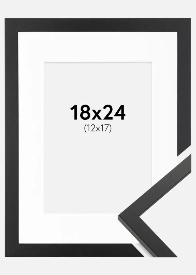 Ramme Trendy Sort 18x24 cm - Passepartout Hvid 13x18 cm