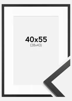 Ramme Trendy Sort 40x55 cm - Passepartout Hvid 29x44 cm