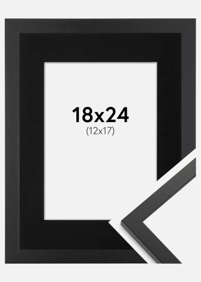 Ramme Trendy Sort 18x24 cm - Passepartout Sort 13x18 cm