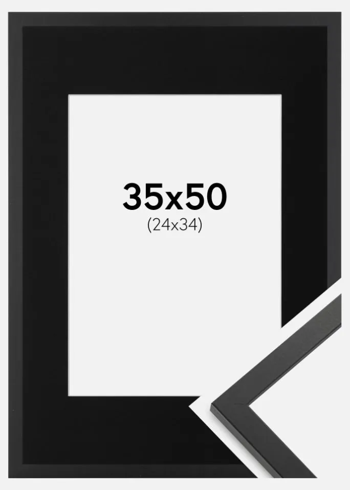 Ramme Trendy Sort 35x50 cm - Passepartout Sort 25x35 cm