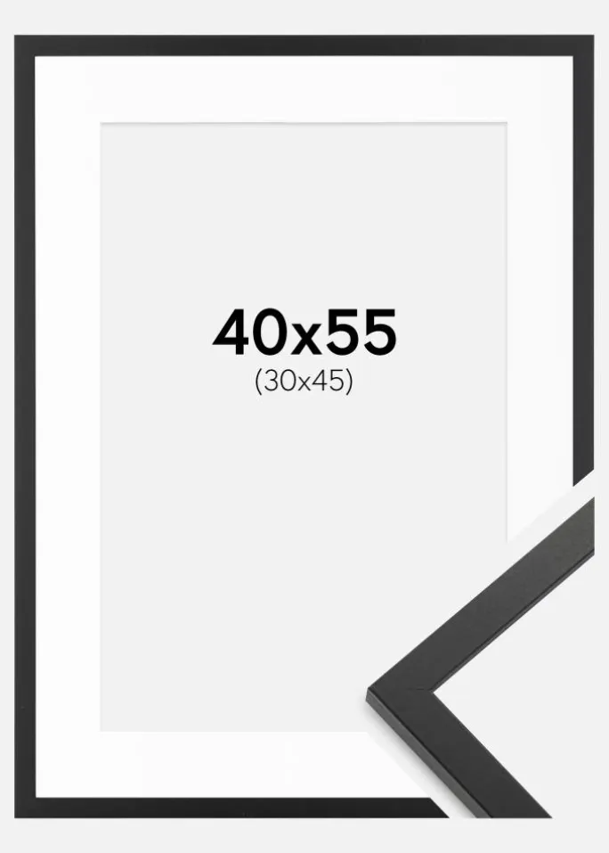 Ramme Trendy Sort 40x55 cm - Passepartout Hvid 31x46 cm