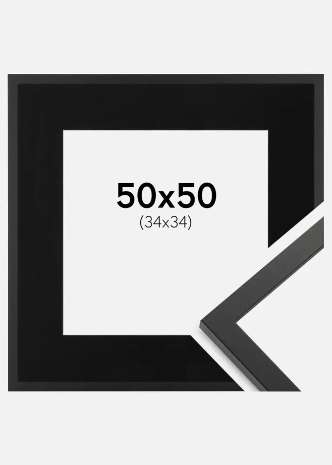 Ramme Trendy Sort 50x50 cm - Passepartout Sort 35x35 cm