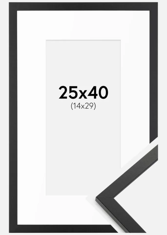 Ramme Trendy Sort 25x40 cm - Passepartout Hvid 15x30 cm