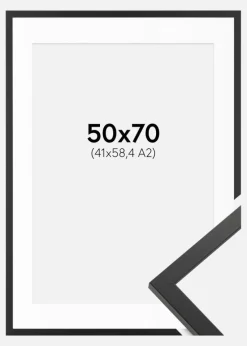 Ramme Trendy Sort 50x70 cm - Passepartout Hvid 42x59,4 cm (A2)