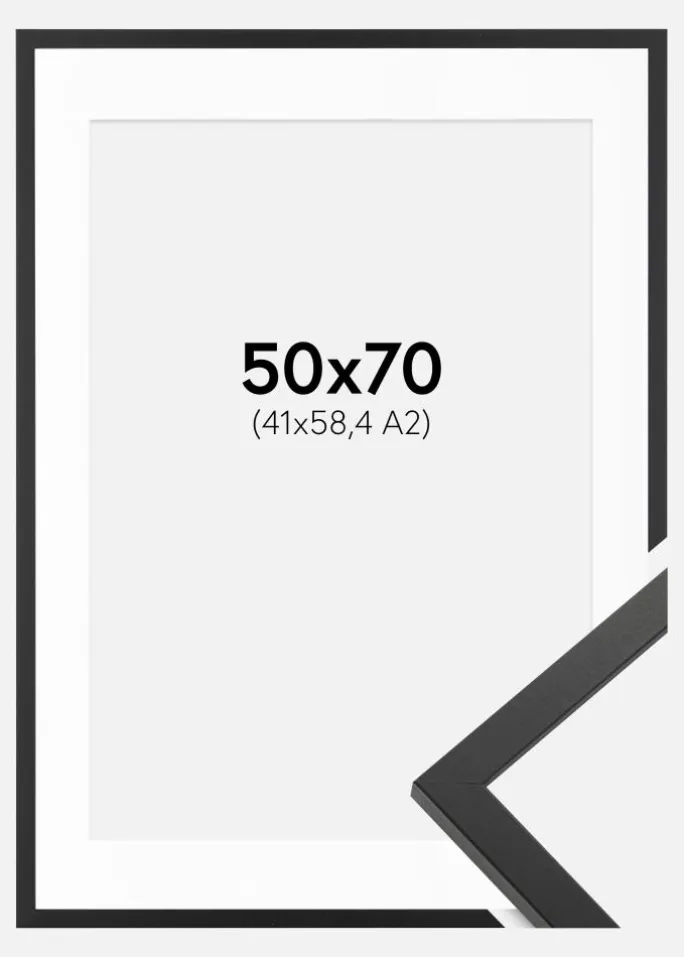 Ramme Trendy Sort 50x70 cm - Passepartout Hvid 42x59,4 cm (A2)