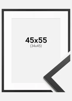 Ramme Trendy Sort 45x55 cm - Passepartout Hvid 35x46 cm