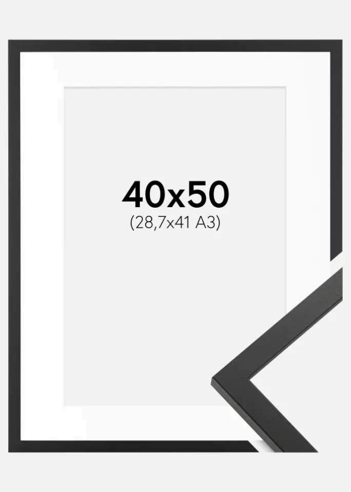 Ramme Trendy Sort 40x50 cm - Passepartout Hvid 29,7x42 cm (A3)