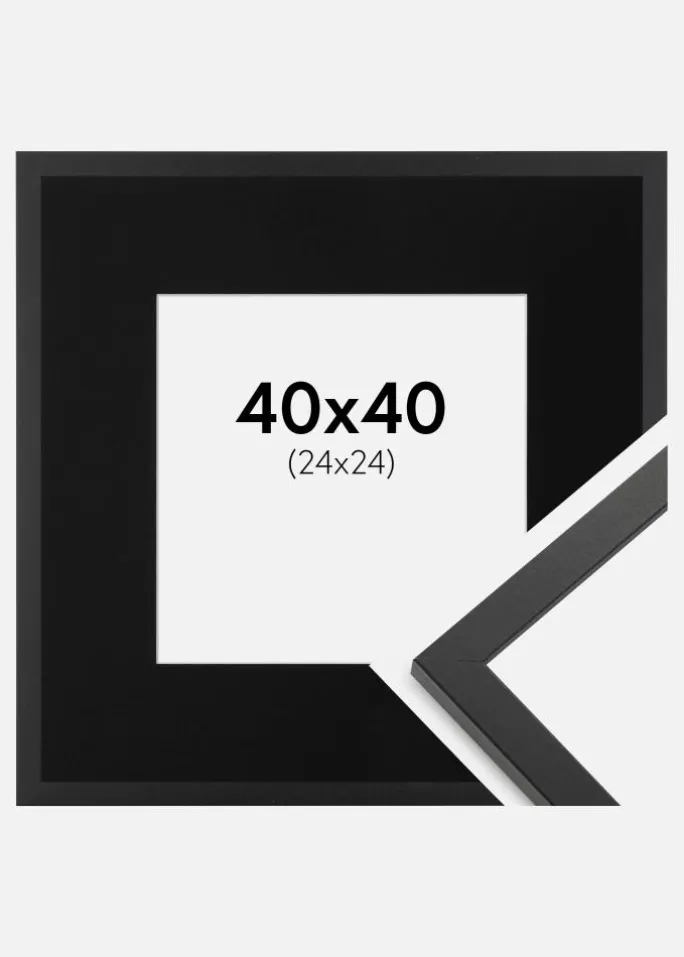 Ramme Trendy Sort 40x40 cm - Passepartout Sort 25x25 cm