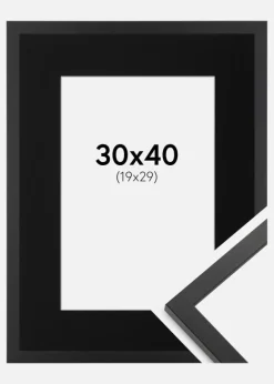 Ramme Trendy Sort 30x40 cm - Passepartout Sort 20x30 cm