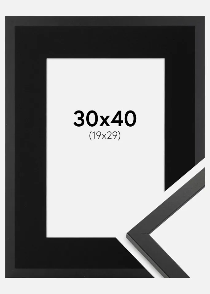 Ramme Trendy Sort 30x40 cm - Passepartout Sort 20x30 cm